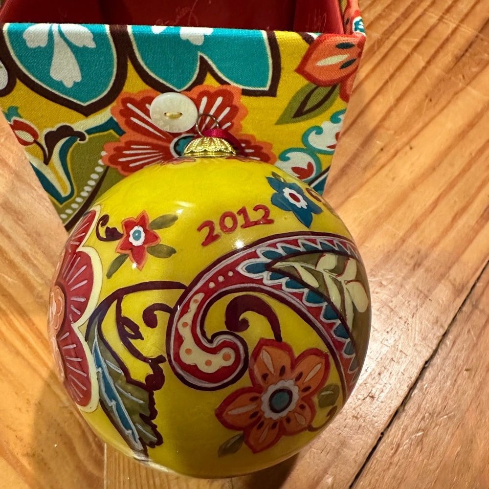 Vibrant Floral Holiday Ornament with Yellow Accents